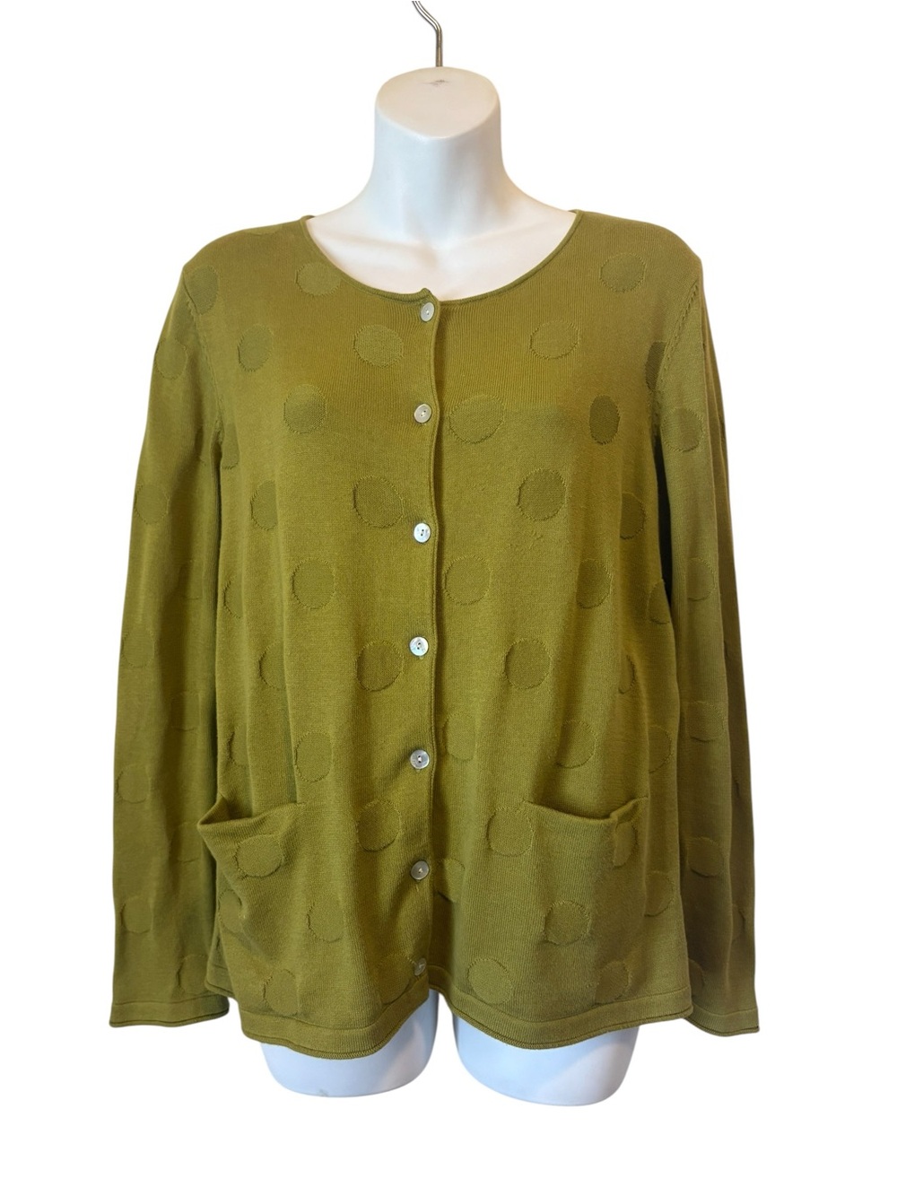 Gudrun Sjoden green dot print cardigan sweater size M